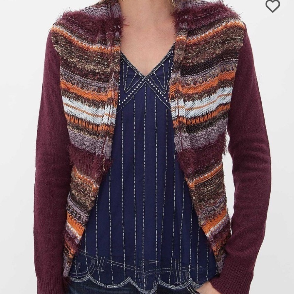 BKE Flyaway Eyelash Striped Cardigan Sweater Sz S